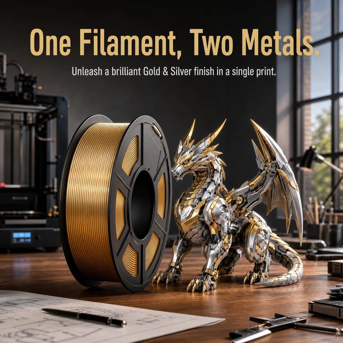 Dual Color Silk PLA Filament 1.75mm Silver Blue 250g | FDM