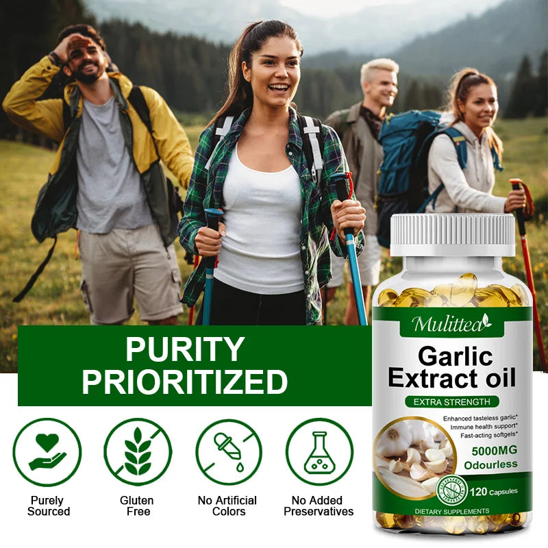 Mulittea Tasteless Garlic Oil Extract Capsules – 120ct Immune Support Dietary Supplements Peaceful Pleasures Health and Wellness