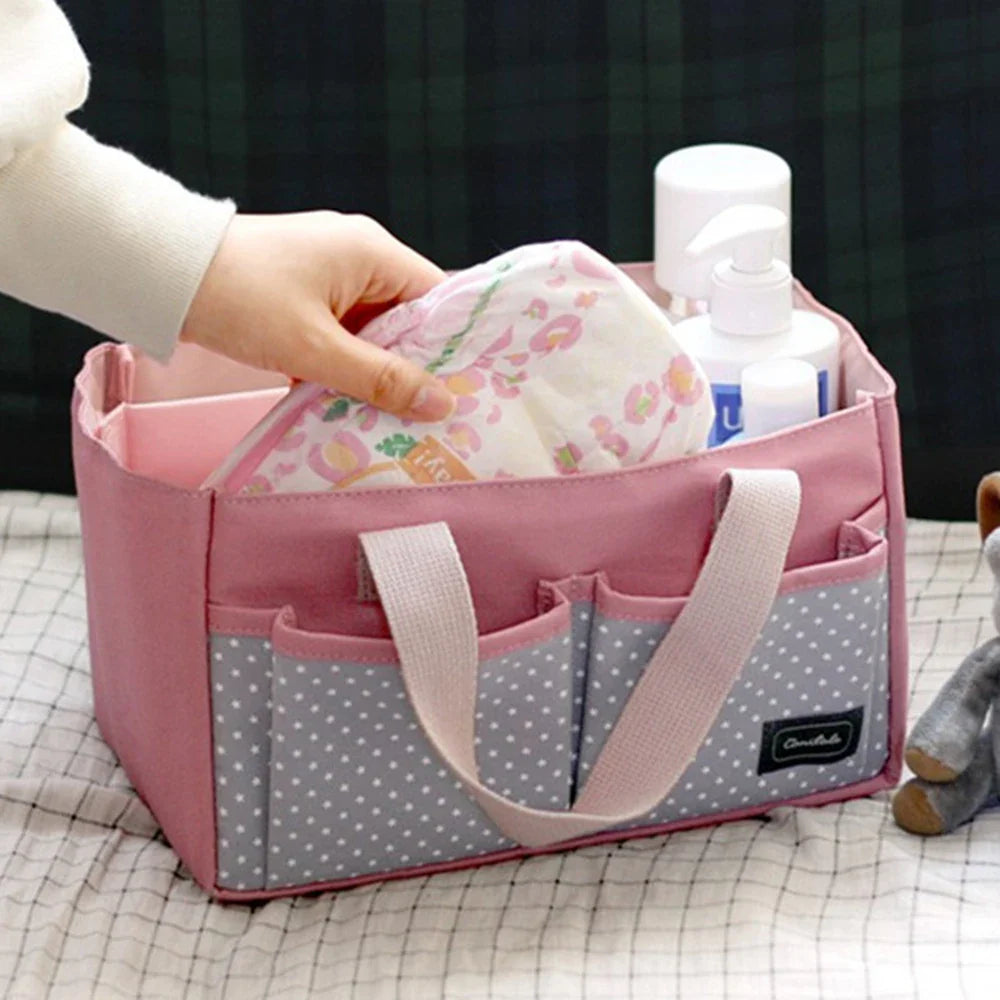 Pink Canvas Handheld Mommy Bag – Large Capacity & Partitions
