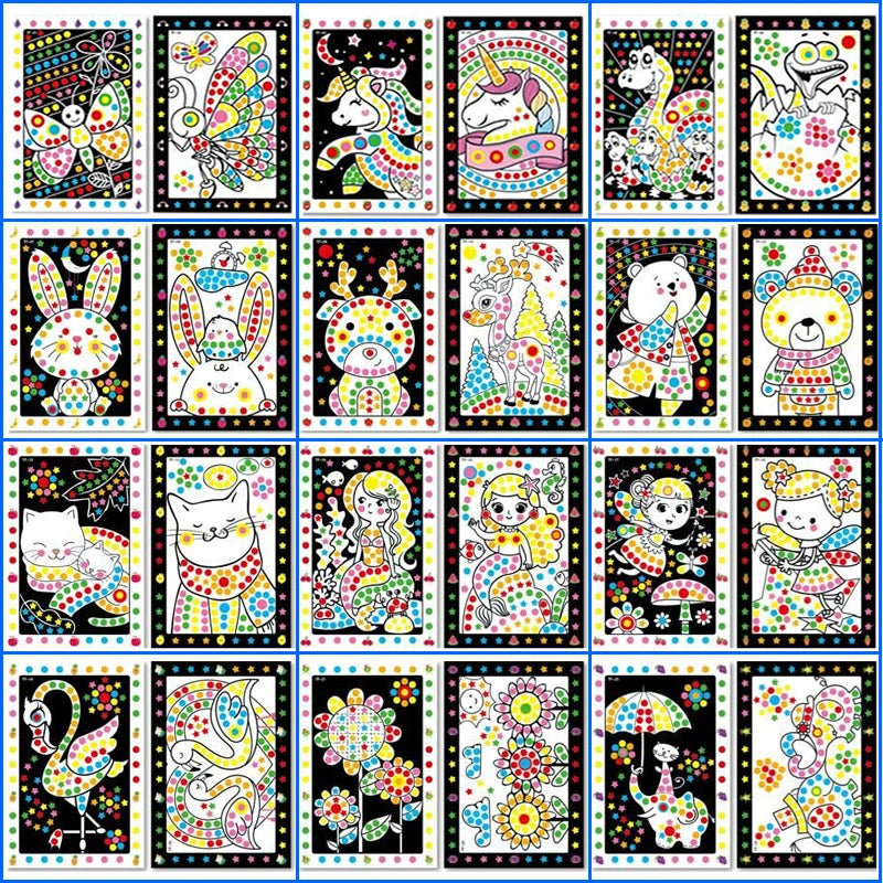 Children Colorful Round Dot Puzzle Stickers Cartoon Animal Mosaic
