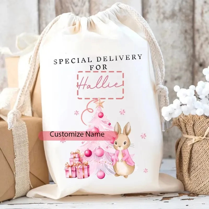 Personalised Rabbit Santa Sack | Custom Christmas Stocking Bag