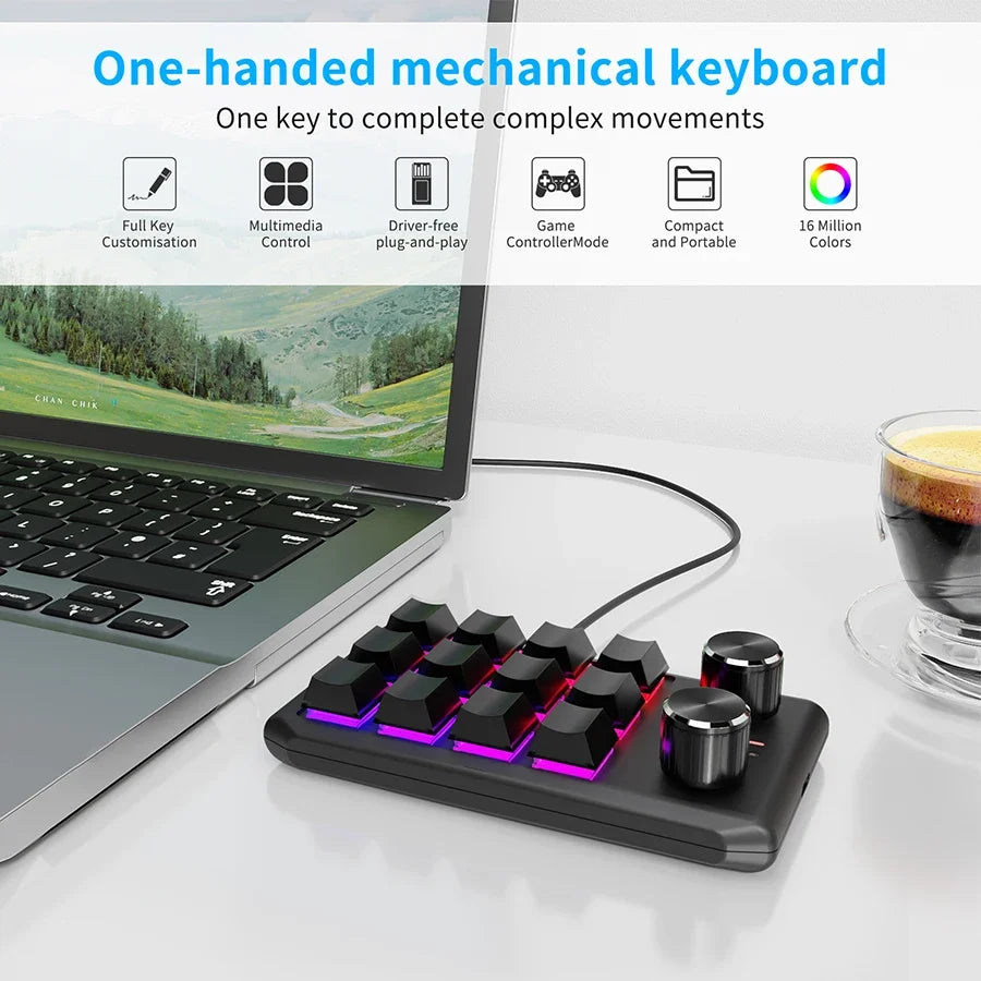 12-Key Macro Mechanical Keyboard Bluetooth 2.4G 3-Mode Macropad