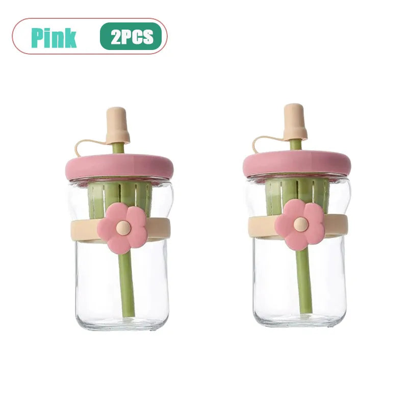 500ml Glass Cold Brew Cup with Straw & Tea Infuser – Floral
