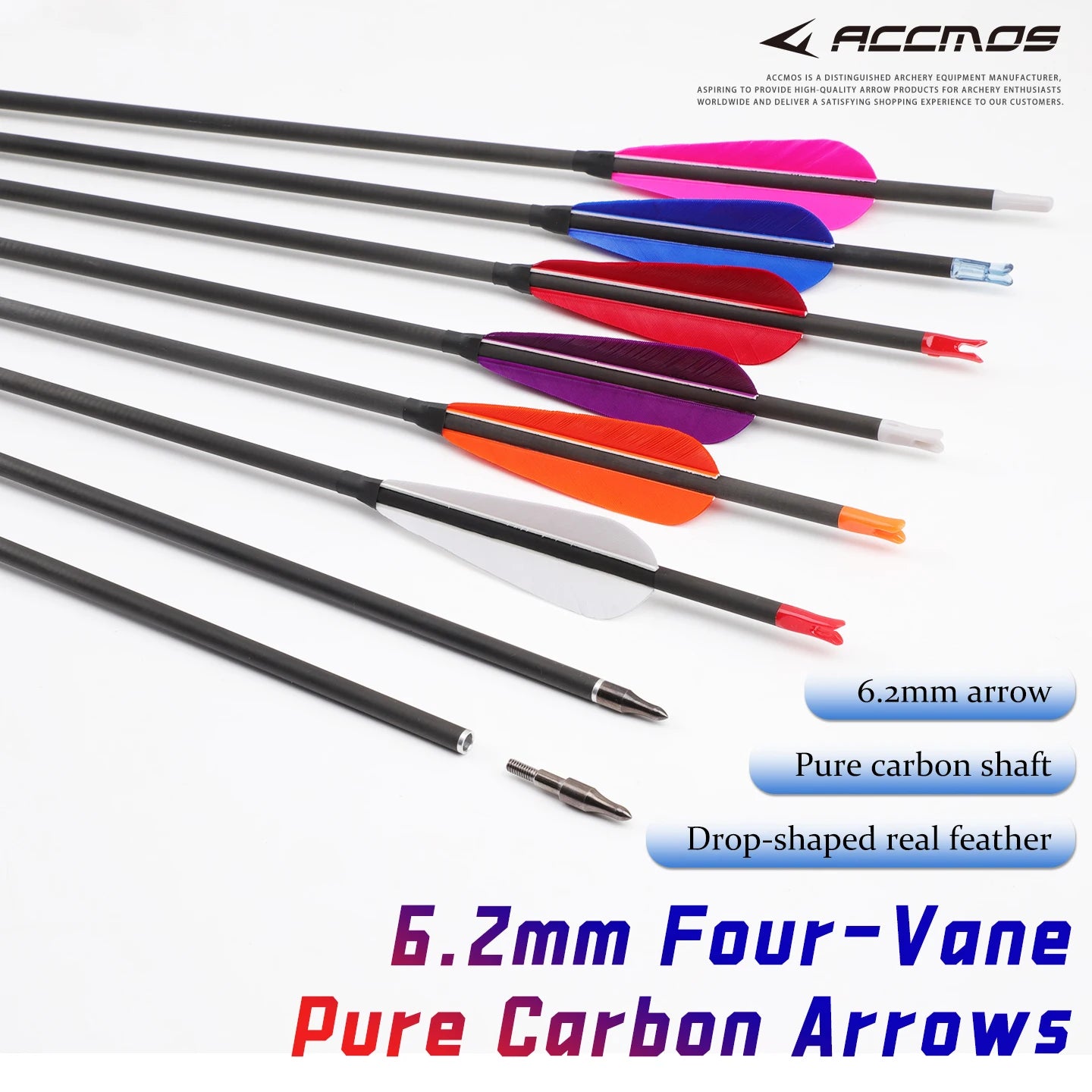 6 ID6 Pure Carbon Arrow 4 Real Feather Spine300 350 400 500 600 700