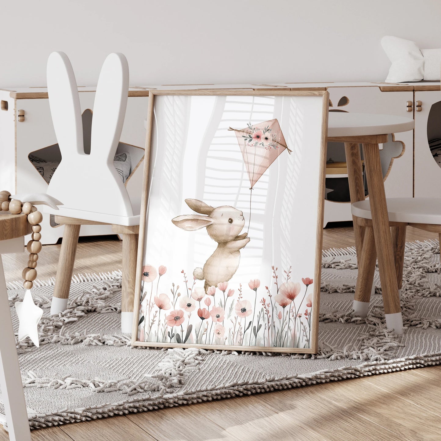 Bunny Flying A Kite 3pcs Wall Art Prints Canvas Painting Poster Picture For Living Bedroom Kids Play Room Home Decor Peaceful Pleasures Health and Wellness G2557-1 21x30cm No Frame