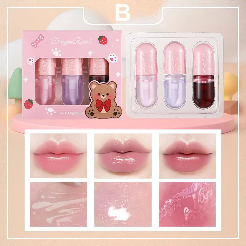 Dragon Ranee Pearly Lip Gloss Set – Mirror Glaze Lip Oil, 3pc