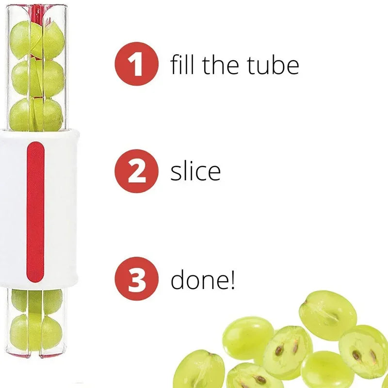 High Quality Plastic Handle Stainless Blade Grape Tomato Fruit Vegetable Salad Cherry Manual Zip Quick Slicer Kitchen Supplies Peaceful Pleasures Health and Wellness