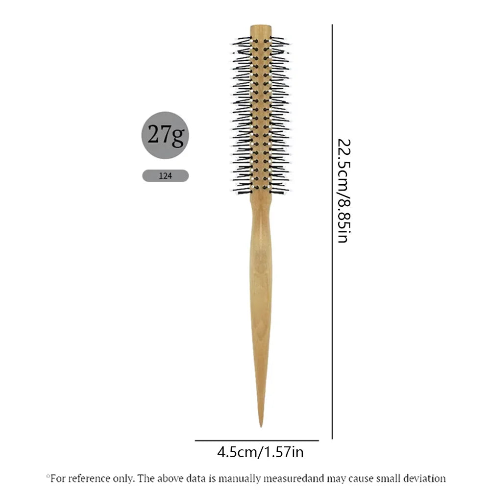 Natural Wood Round Barrel Hair Comb – Anti-Static Brush