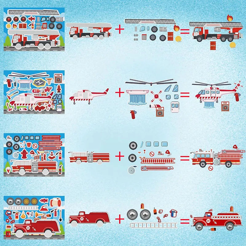 Make Fire Engine Stickers Kid DIY Toys Create Own Fireman Face