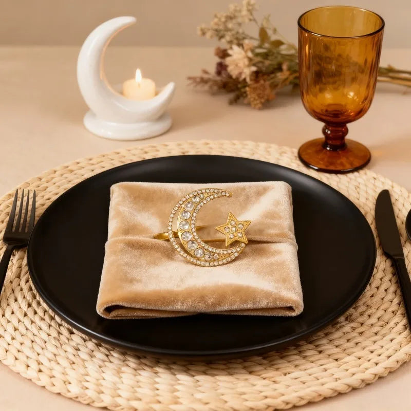 Gold Star Moon Napkin Rings Set | Ramadan Eid Holiday Tableware