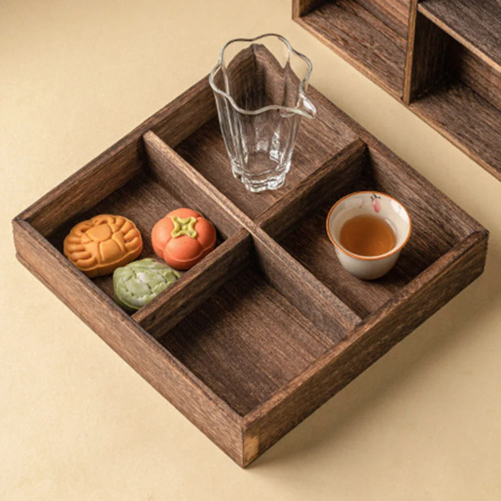 Wood Multi-Compartment Serving Tray | Nuts Fruit Snack Platter