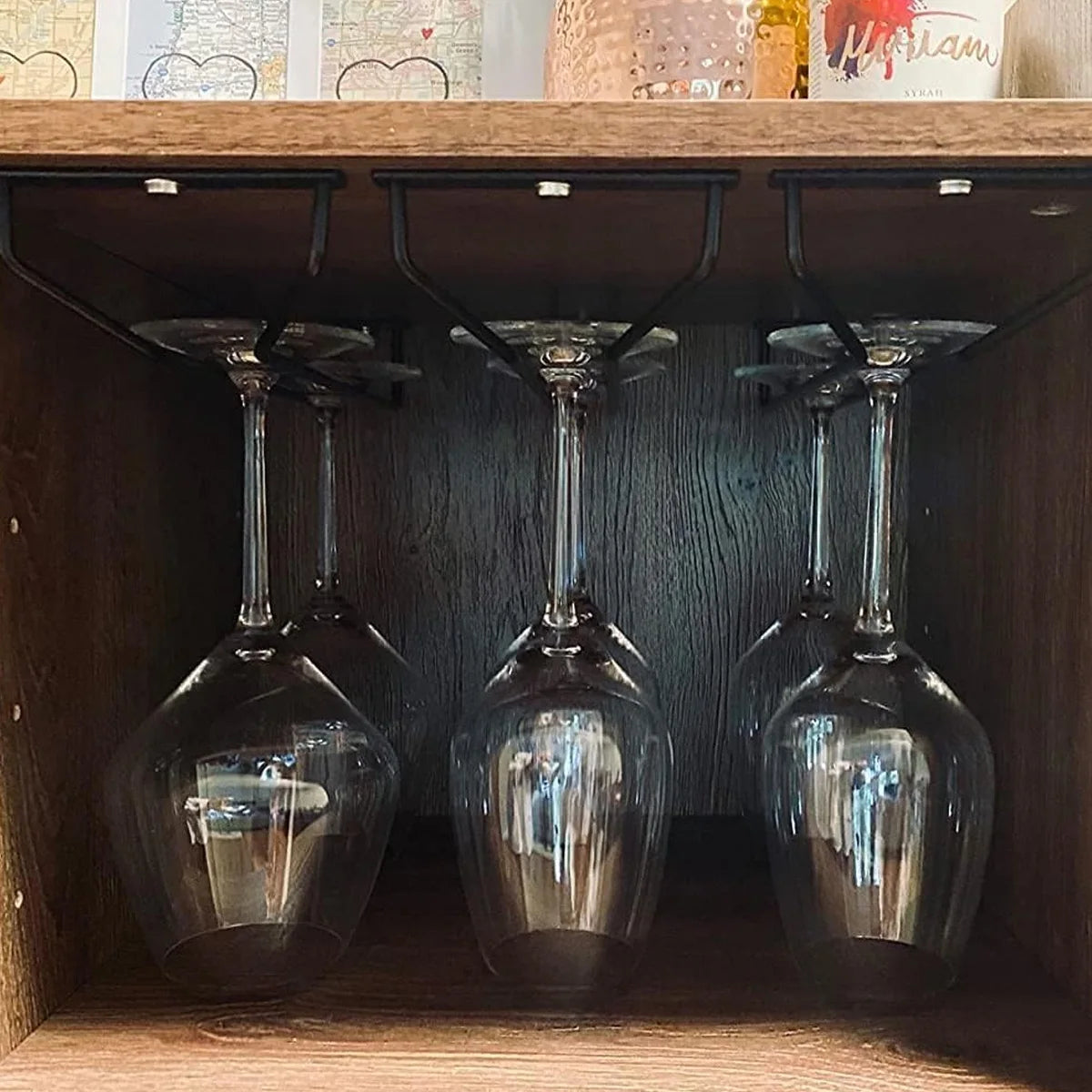 Leeseph Under Cabinet Wine Glass Holder, Length 13.7in/10.6in Wine Glass Rack, Single Rail Hanging Rack for Cabinet Kitchen Bar Peaceful Pleasures Health and Wellness