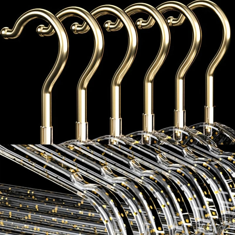 10Pcs Clear Clothes Hangers Acrylic Hanger Clothing Organizer Wardrobe Pants Coat Hanger Drying Rack Transparent Gold Hook Peaceful Pleasures Health and Wellness