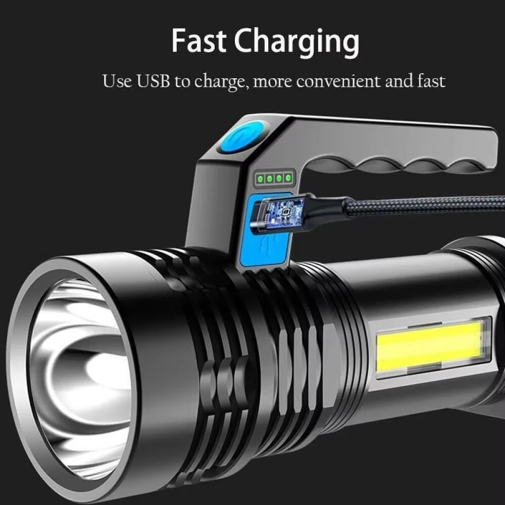 GGbingo 2KM LED USB Rechargeable Flashlight Portable Long Distance Waterproof Torch for Fishing Hunting Camping Peaceful Pleasures Health and Wellness