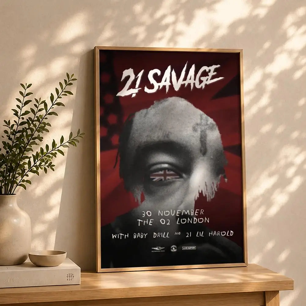 21 Savage HD Rapper Poster | Self-Adhesive Waterproof Wall Art Rapper Wall Poster Peaceful Pleasures Health and Wellness White15 50X70cmNoframe