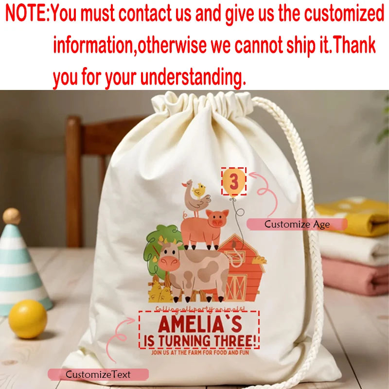 4-Pack Personalized Farm Animals Birthday Party Bags | Baby Shower Party Favor Bags Peaceful Pleasures Health and Wellness custom gift bag 4pcs 13x18cm