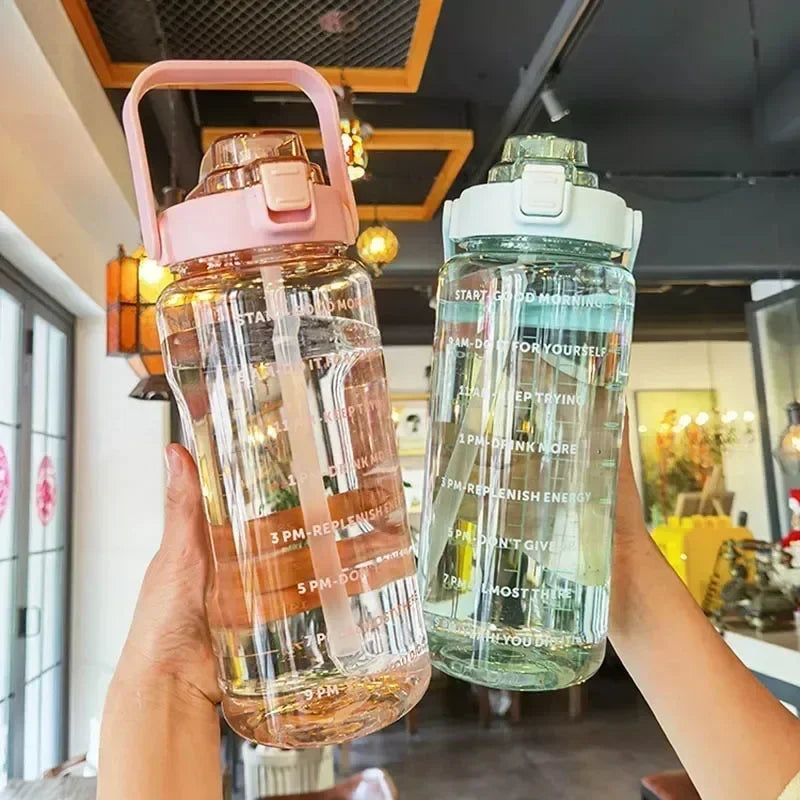 2L Water Bottle with Straw & Time Marker | Sports Hydration Jug