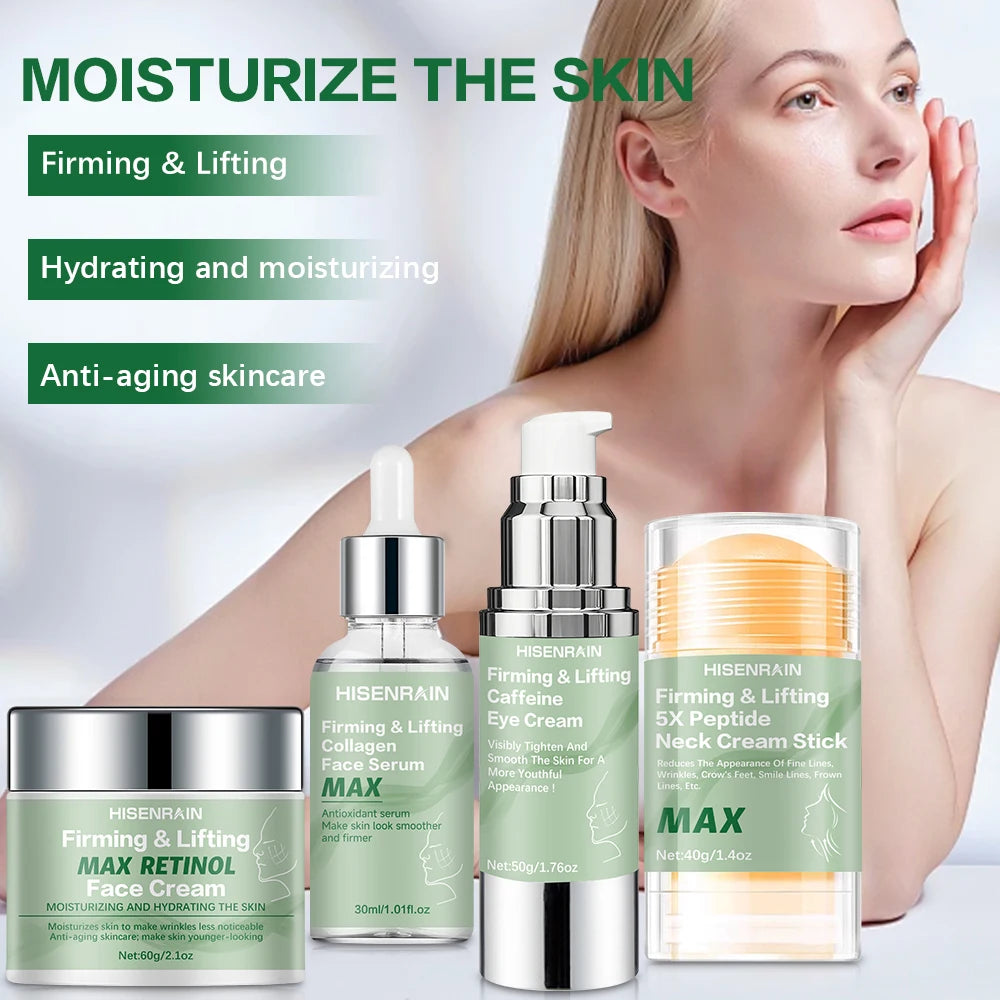 HISENRAIN 4 in 1 Travel Skincare Kit-Face, Eye, Neck Cream & Serum Set, Moisturizing Christmas Gifts for Women, Premium Holiday. Peaceful Pleasures Health and Wellness