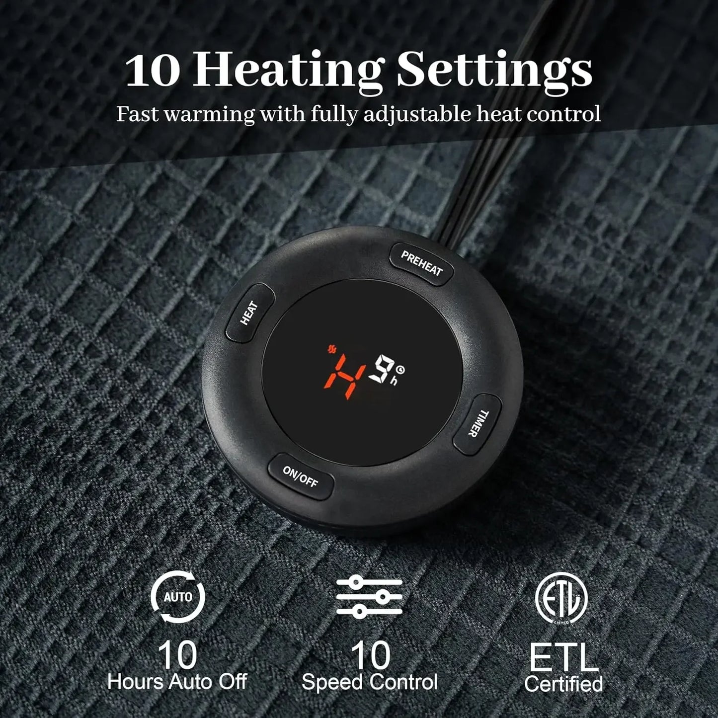 Queen Size Electric Heated Blanket with Dual Control, 10 Heat Levels, Auto-Off & ETL Certified for Cozy Warmth Peaceful Pleasures Health and Wellness