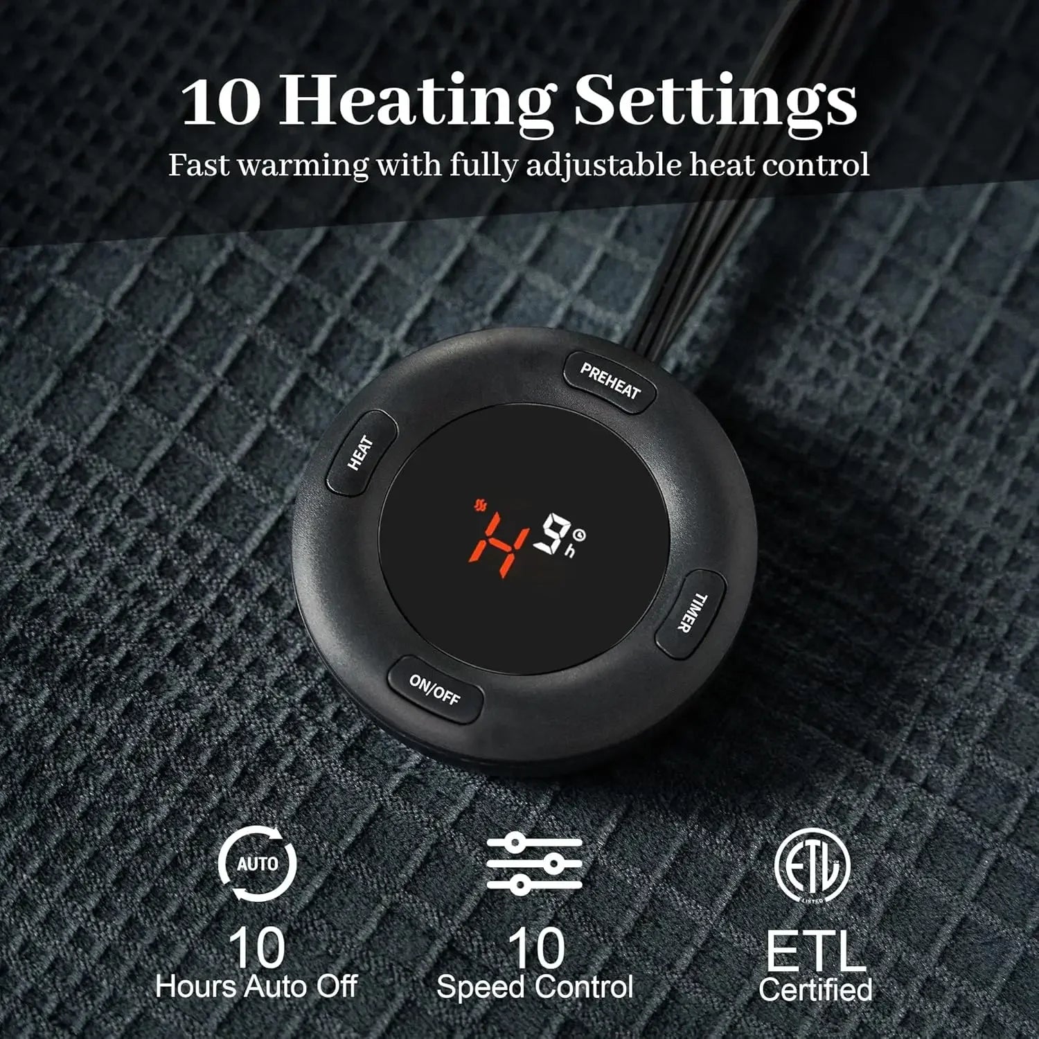 Queen Size Electric Heated Blanket with Dual Control, 10 Heat Levels, Auto-Off & ETL Certified for Cozy Warmth Peaceful Pleasures Health and Wellness