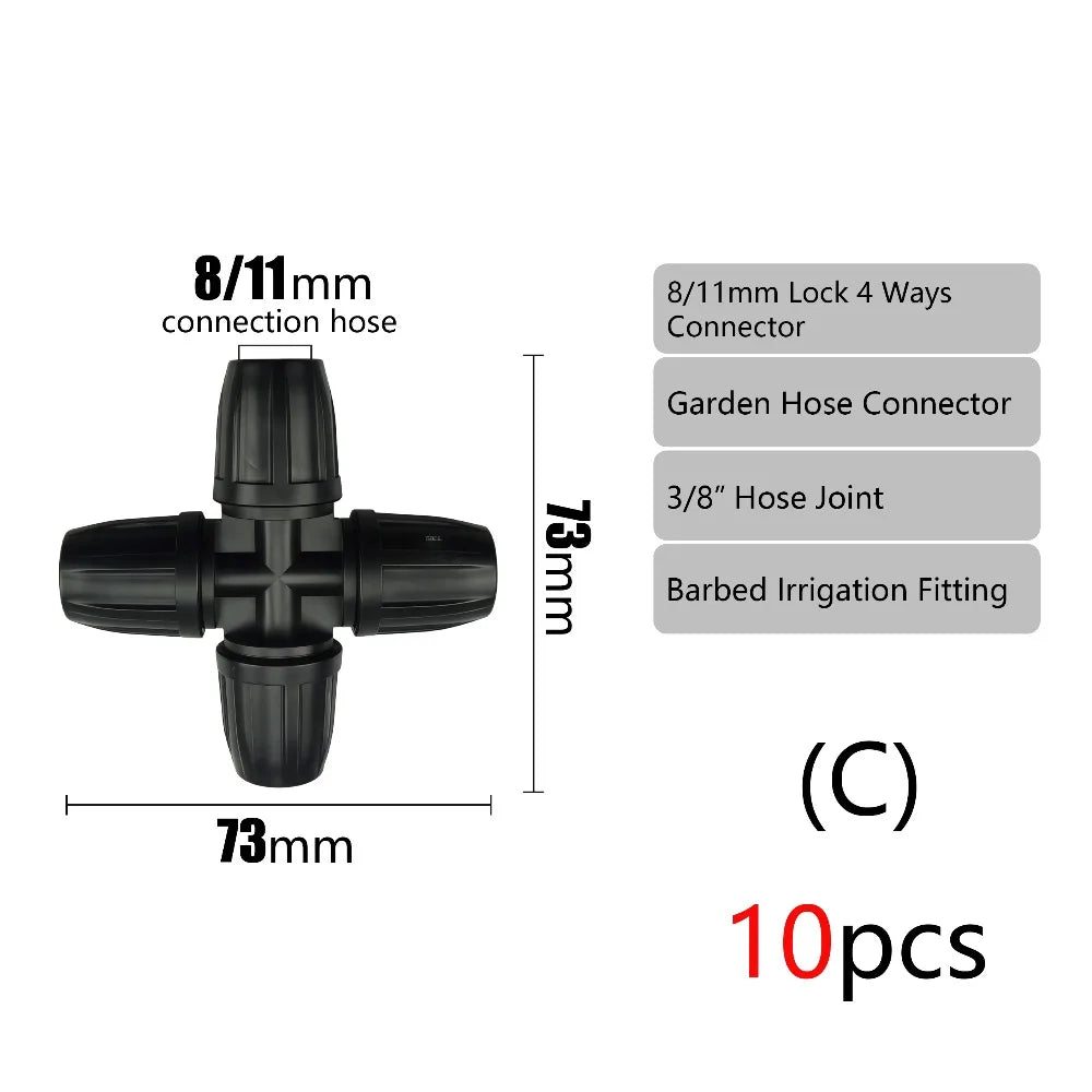 10pcs Garden Elbow End Plugs Pipe Adapter Irrigator Fitting 3/8" To 1/4" Hose Connector 8/11 To 4/7mm Barbed Lock Tee Straight Peaceful Pleasures Health and Wellness C