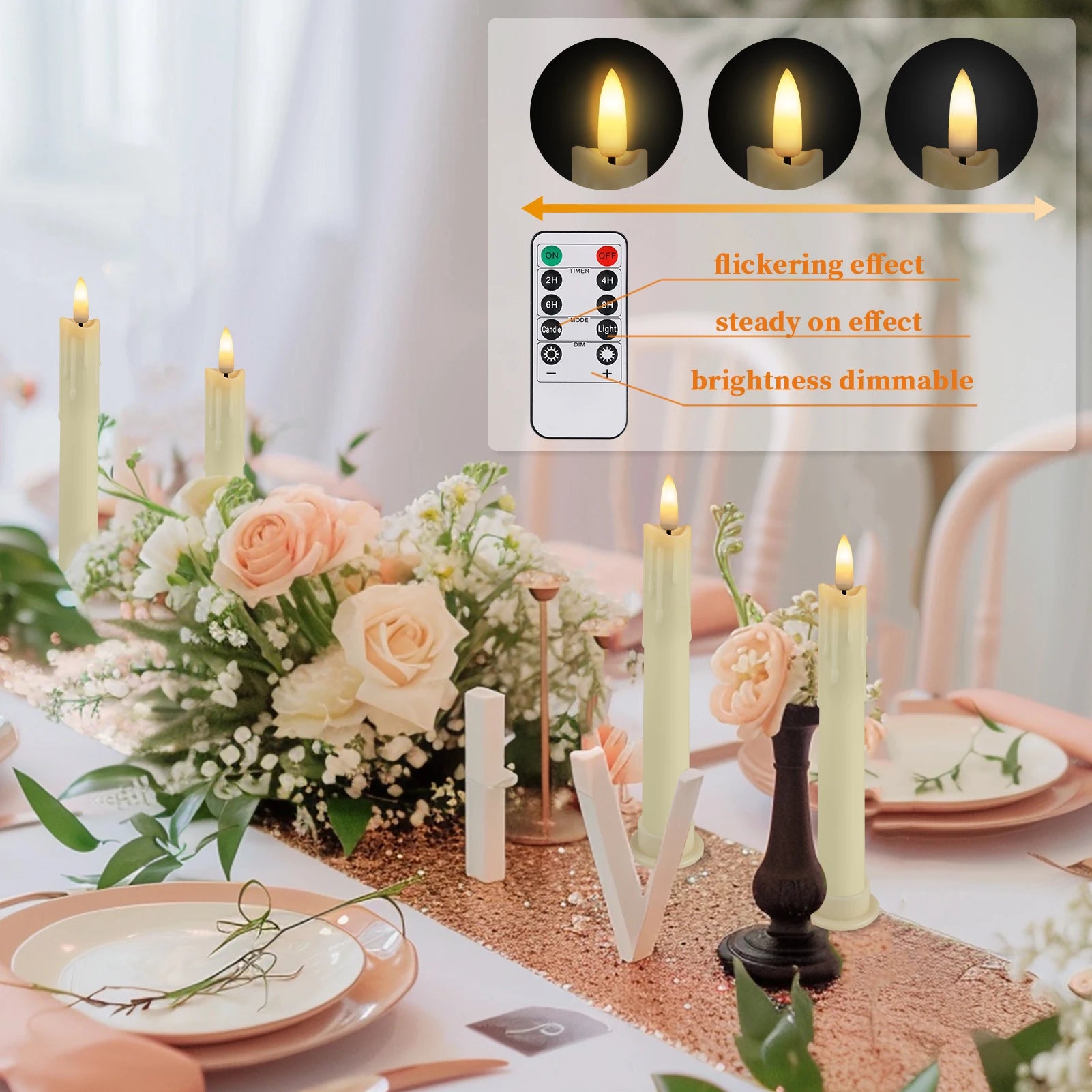 Pack of 6/12/24pc LED Flameless Flickering Taper Candles with Remote Ivory Candlesticks for Xmas Wedding Fireplace Decoration Peaceful Pleasures Health and Wellness