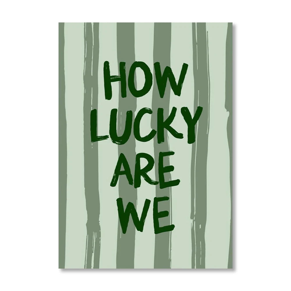 1 Piece of Frameless How Lucky Are We Wall Stripe Art Printing,Fashion Retro Aesthetic Poster,Apartment Digital Printing Deco Peaceful Pleasures Health and Wellness TT266-12 40x60cm Unframed