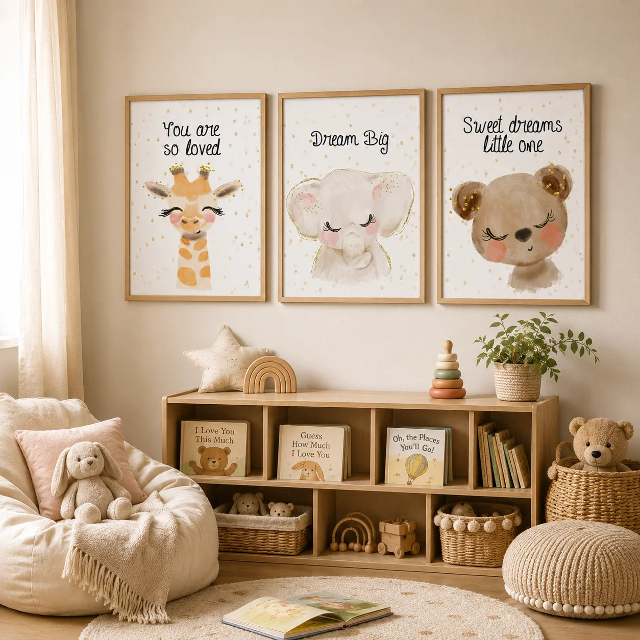 Nursery Animal Canvas Wall Art – Giraffe Bear Elephant Kids Print Nursery Canvas Print Peaceful Pleasures Health and Wellness