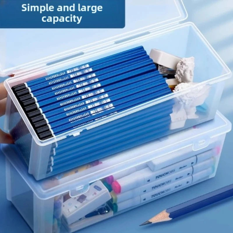 2Pcs Transparent Dustproof Waterproof PP Plastic Pencil Organizer Portable Stationery Storage Box for Students & Office Workers Peaceful Pleasures Health and Wellness