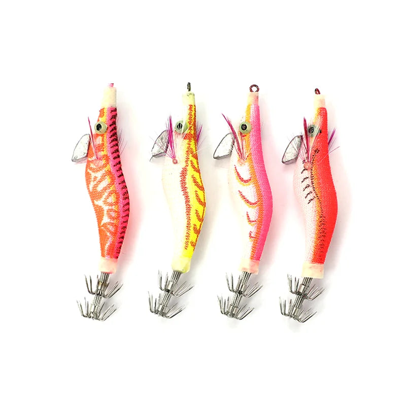 Squid Jig Shrimp Fishing Lures, 4PCS 8.5CM 7.3G Wood Prawn Baits with Hooks Angling Tackle Peaceful Pleasures Health and Wellness
