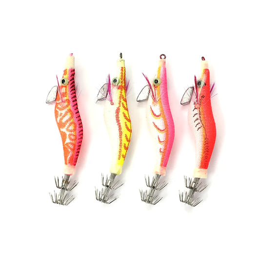 Squid Jig Shrimp Fishing Lures, 4PCS 8.5CM 7.3G Wood Prawn Baits with Hooks Angling Tackle Peaceful Pleasures Health and Wellness