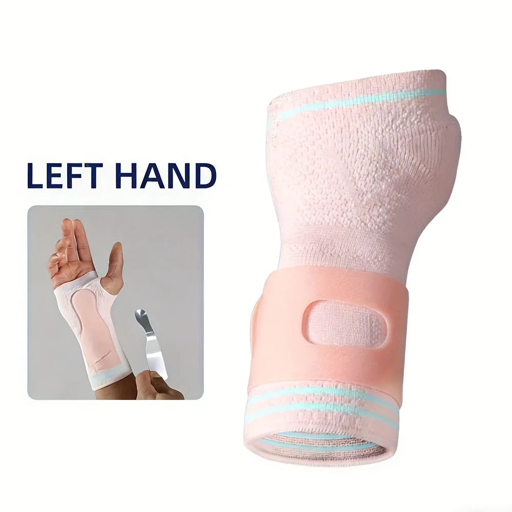 1pc Wrist Palm Support with Removable Metal Stays and Straps, Adjustable Brace Right Left Hand for Women And Men Peaceful Pleasures Health and Wellness Pink-Left XL