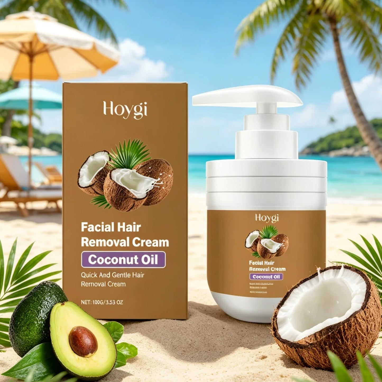 Hoygi Facial Hair Removal Cream – Coconut Oil, Painless