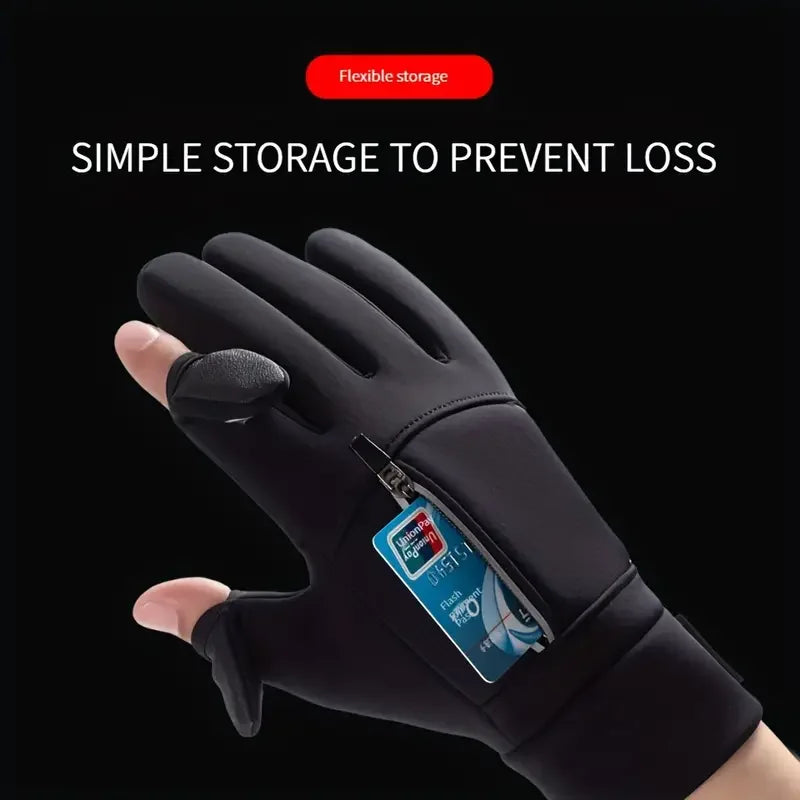 1 Pair Outdoor Sports Gloves, Waterproof Windproof Padded Warm Two-Finger Touch Screen Gloves For rRiding, Fishing, Running Peaceful Pleasures Health and Wellness