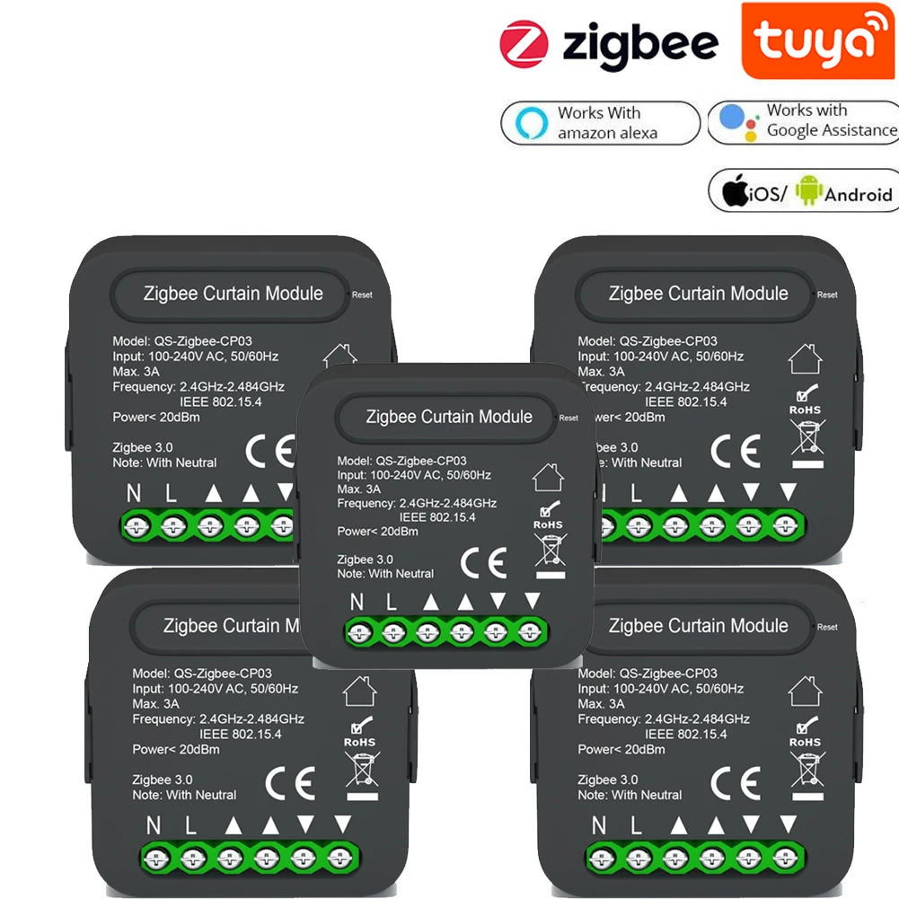 QS-Zigbee/Wifi-CP03 Tuya ZigBee/WiFi Curtain Switch Module for Roller Shutter Blinds Motor Smart Home Google Home Alexa Control Peaceful Pleasures Health and Wellness