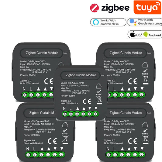 QS-Zigbee/Wifi-CP03 Tuya ZigBee/WiFi Curtain Switch Module for Roller Shutter Blinds Motor Smart Home Google Home Alexa Control Peaceful Pleasures Health and Wellness