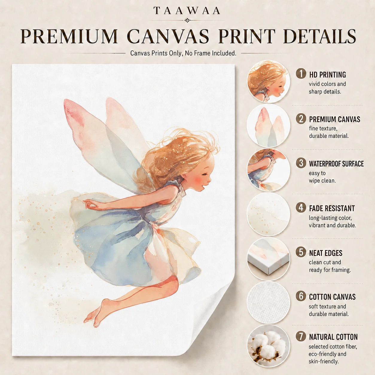 Nursery Wall Art, Nordic Cute Fantasy Fairy Canvas Painting, Baby Poster Print for Toddler Kids Princess Room Wall Decor Peaceful Pleasures Health and Wellness