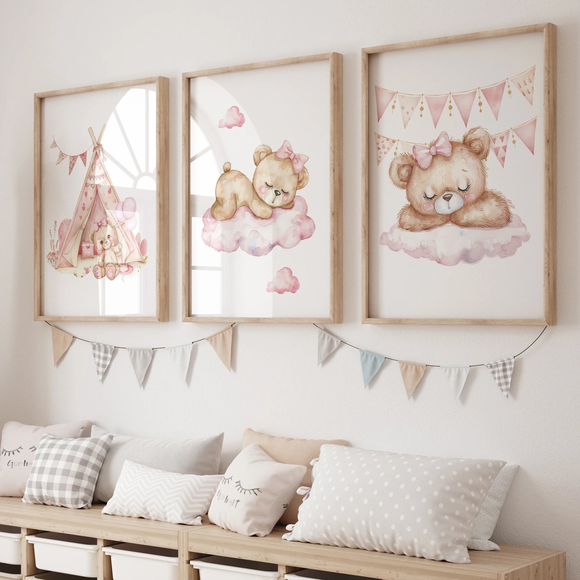 Pink Dream Bear Carousel Tent Swing Wall Art Prints Canvas Painting Poster Picture For Living Bedroom Kids Room Home Decor Peaceful Pleasures Health and Wellness G2502-3pcs 21x30cm No Frame