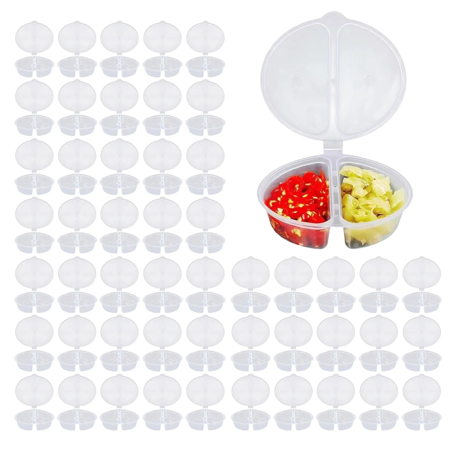 2 Compartment Snack Sauce Containers Good Sealing without Water Leakage Containers for Peanut Butter or Condiments Peaceful Pleasures Health and Wellness 50PCS