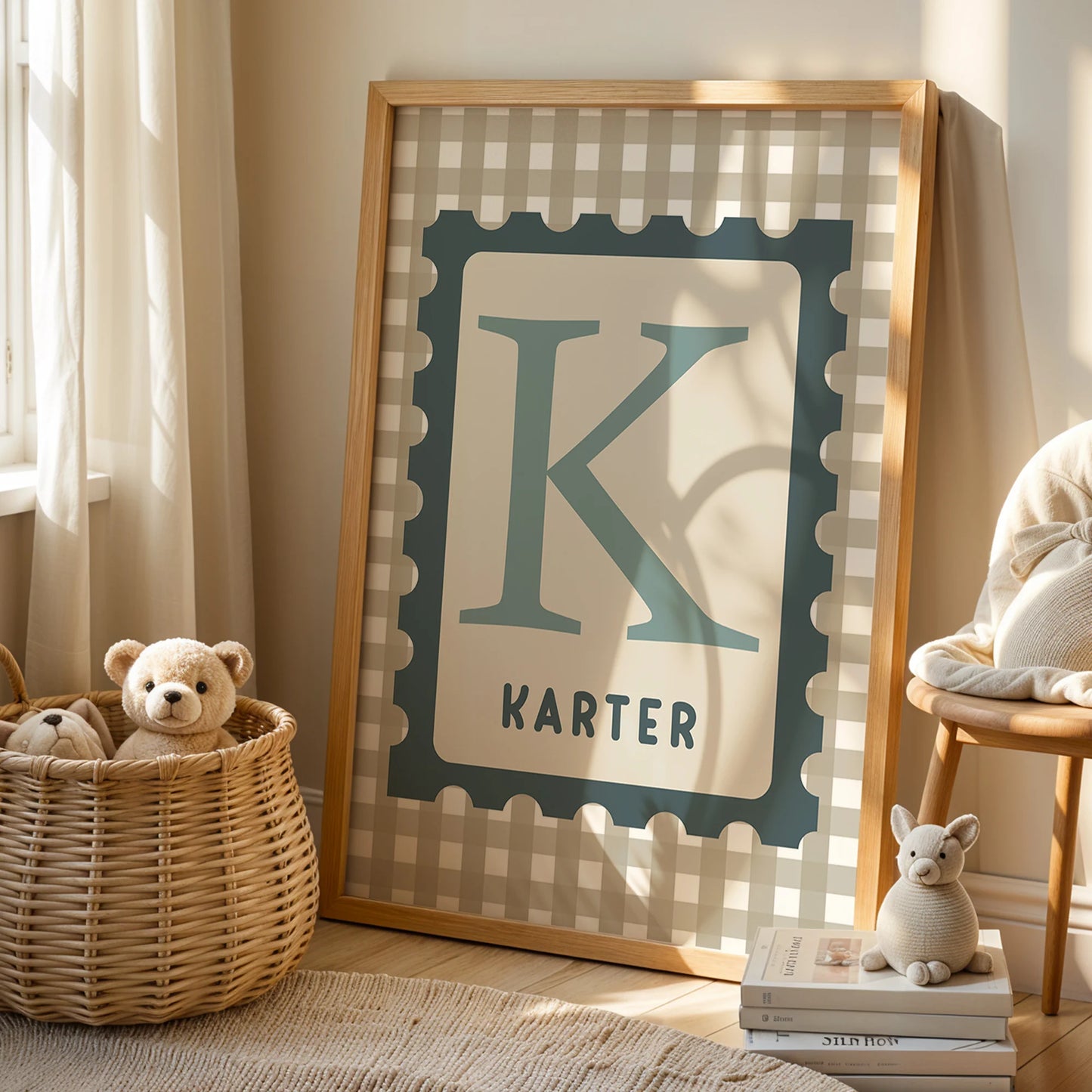1pc Personalized Cartoon Plaid Name Wall Art Print Picture Canvas Poster Painting Living Room Children's Room Home Decor Peaceful Pleasures Health and Wellness