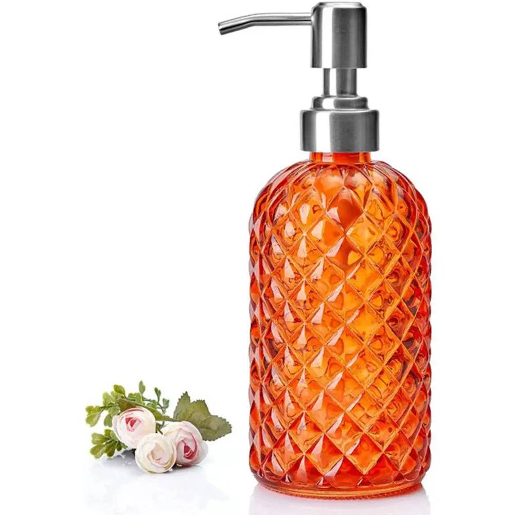 480ml Glass Soap Dispenser – Gem Pattern, Rust-Proof Pump Peaceful Pleasures Health and Wellness