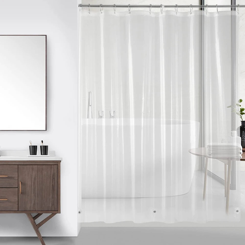 Clear Shower Curtain Waterproof White Plastic Bath Curtains Liner Transparent / Pink Bathroom Mildew PEVA Home Luxury with Hooks Peaceful Pleasures Health and Wellness Transparent