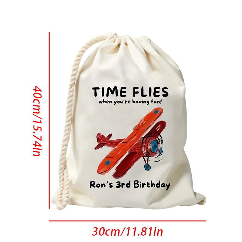 Personalized Airplane Birthday Favor Bags for Kids | Canvas Party Favor Bag Peaceful Pleasures Health and Wellness