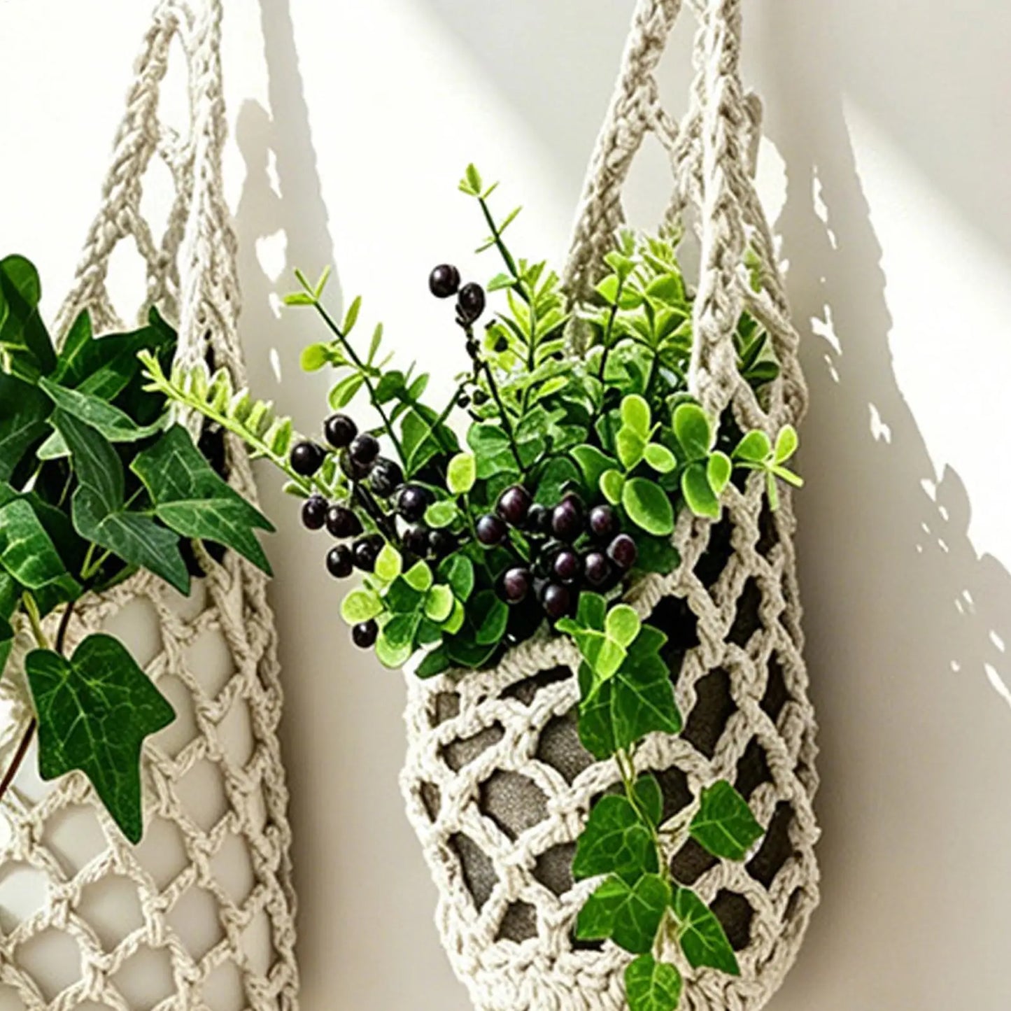 Macrame Plant Hanger – Handmade Boho Woven Basket Indoor & Out