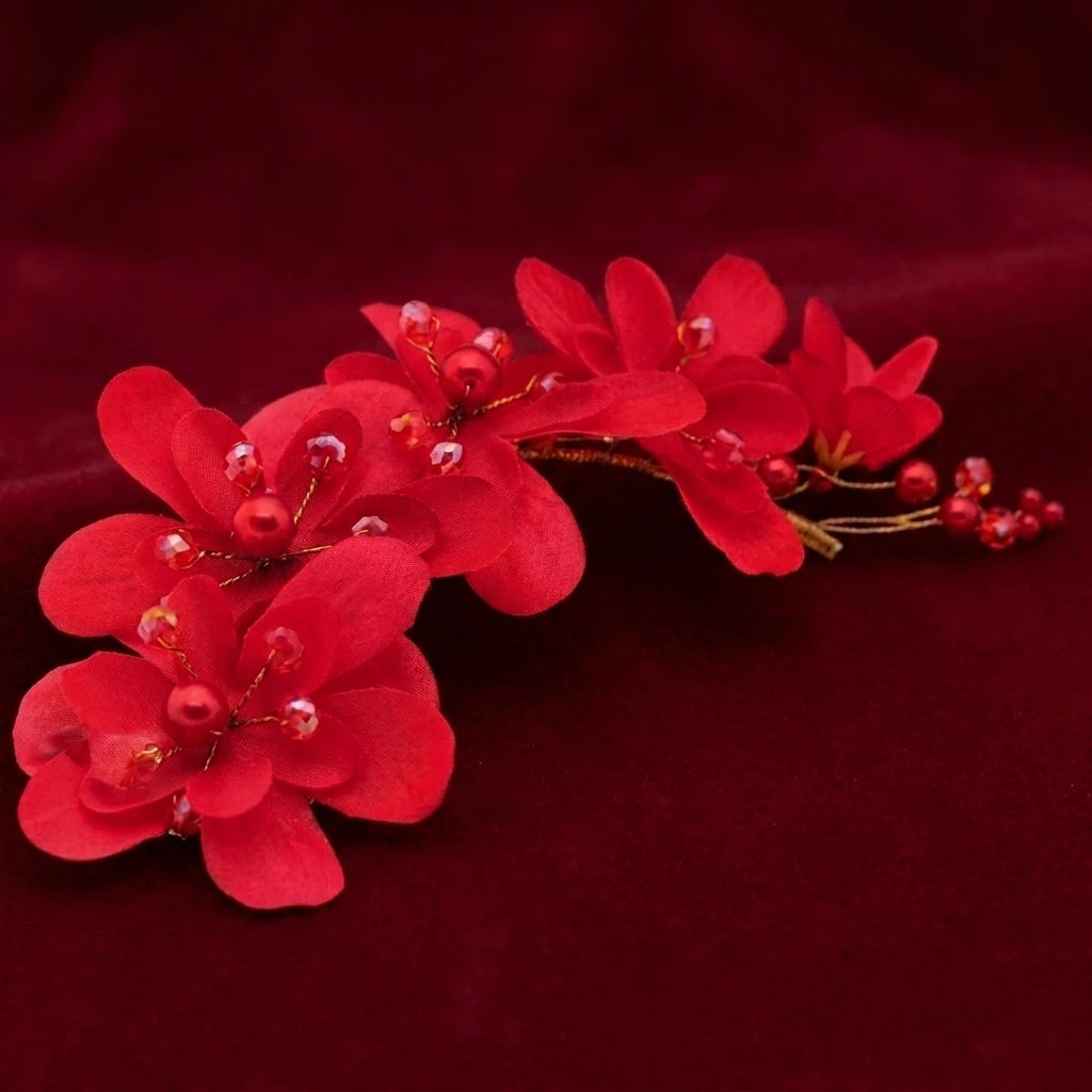 Red Rhinestone Lace Hair Accessories 2pcs Double Layer Design Comfortable Fit for Wedding Party Peaceful Pleasures Health and Wellness