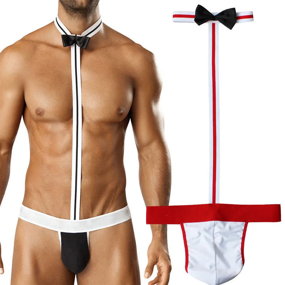 Male Underwear Hot T String Home Men's Sexy Lingerie Bodysuit Bow Tie Performance Clothes T-back thong Thongs Intimates costumes Peaceful Pleasures Health and Wellness