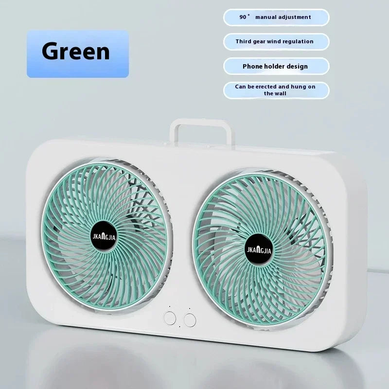 Dual Head USB Desk Fan – 3-Speed Quiet Wall Mount Cooling Fan