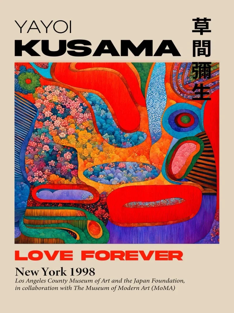 Japanese Abstract Mountain Canvas Wall Art | Yayoi Kusama Style