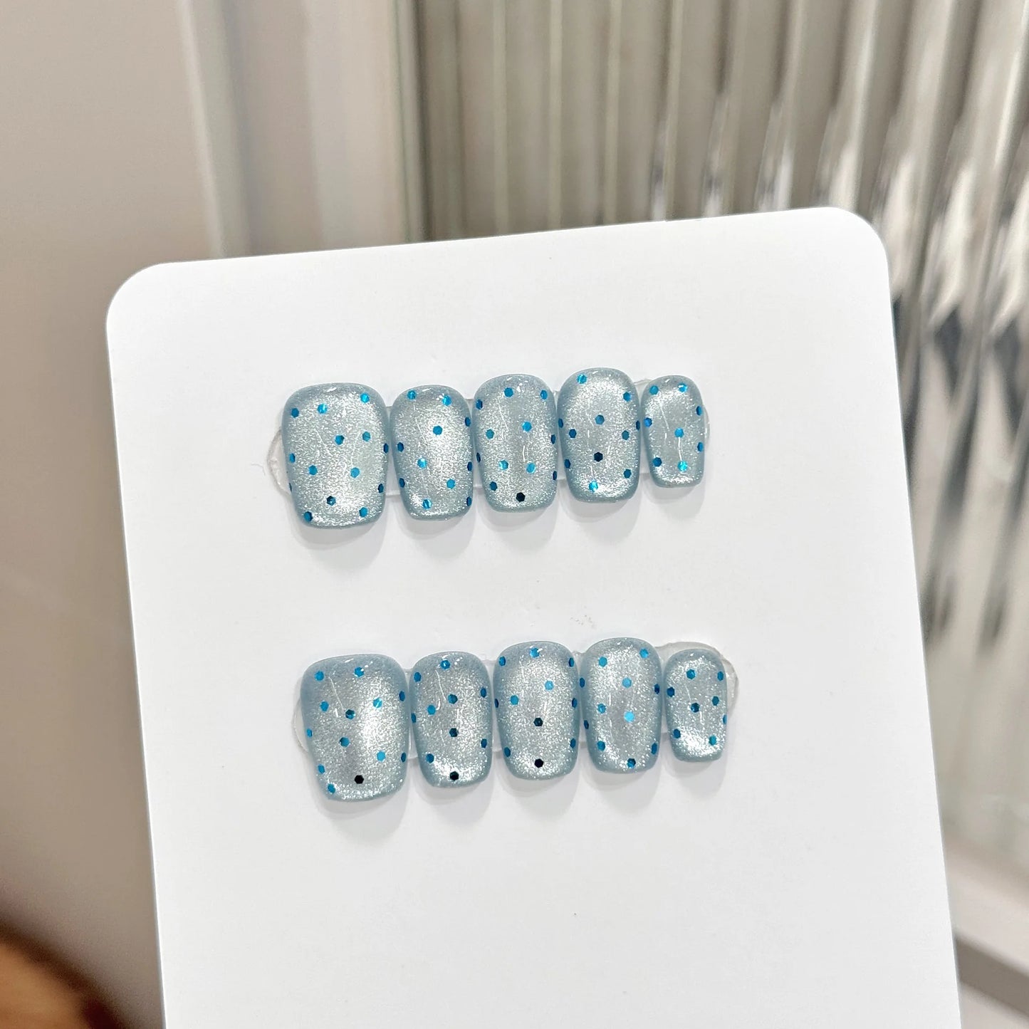 Cat Eye Press On Nails Glitter Dot Short False Nails 10pcs Press On Nails Peaceful Pleasures Health and Wellness L
