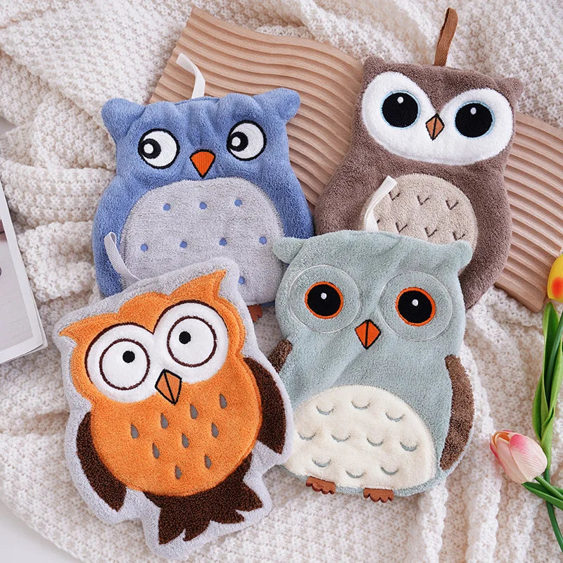 2-Pack of Randomly Designed Owl-Shaped Bathroom Hand Towels, Hangable Hand Towels from the Owl Series, Non-Shedding, Non-Smelling, Super Soft Peaceful Pleasures Health and Wellness